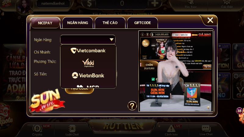 Cổng game Sunwin hỗ trợ đa dnagj hình thực nạp tiền và rút tiền nhanh chóng