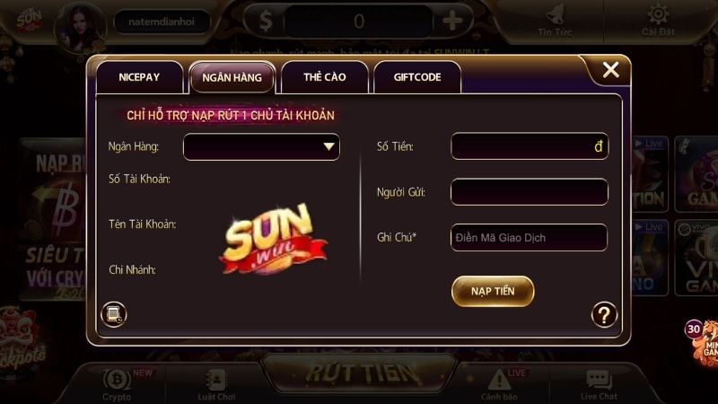 3 Bước Nạp Tiền Sunwin Dành Cho Người Mới